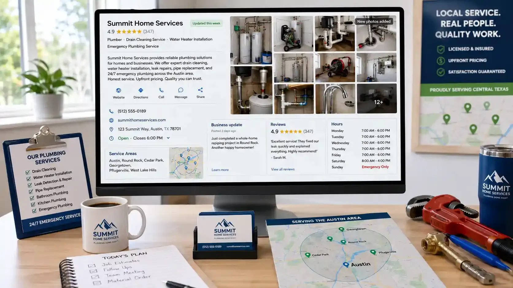 Google Business Profile for a plumbing company with complete local details