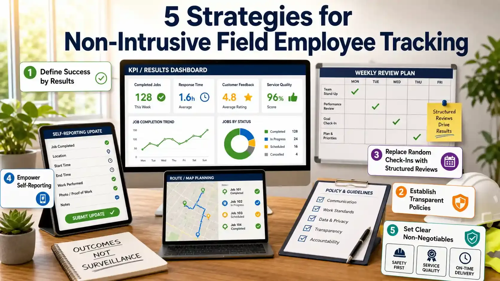 Dashboard showing non-intrusive field employee tracking strategies 