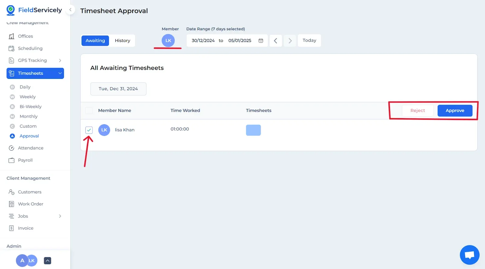 Thumbnail for How to approve members' timesheets in FieldServicely