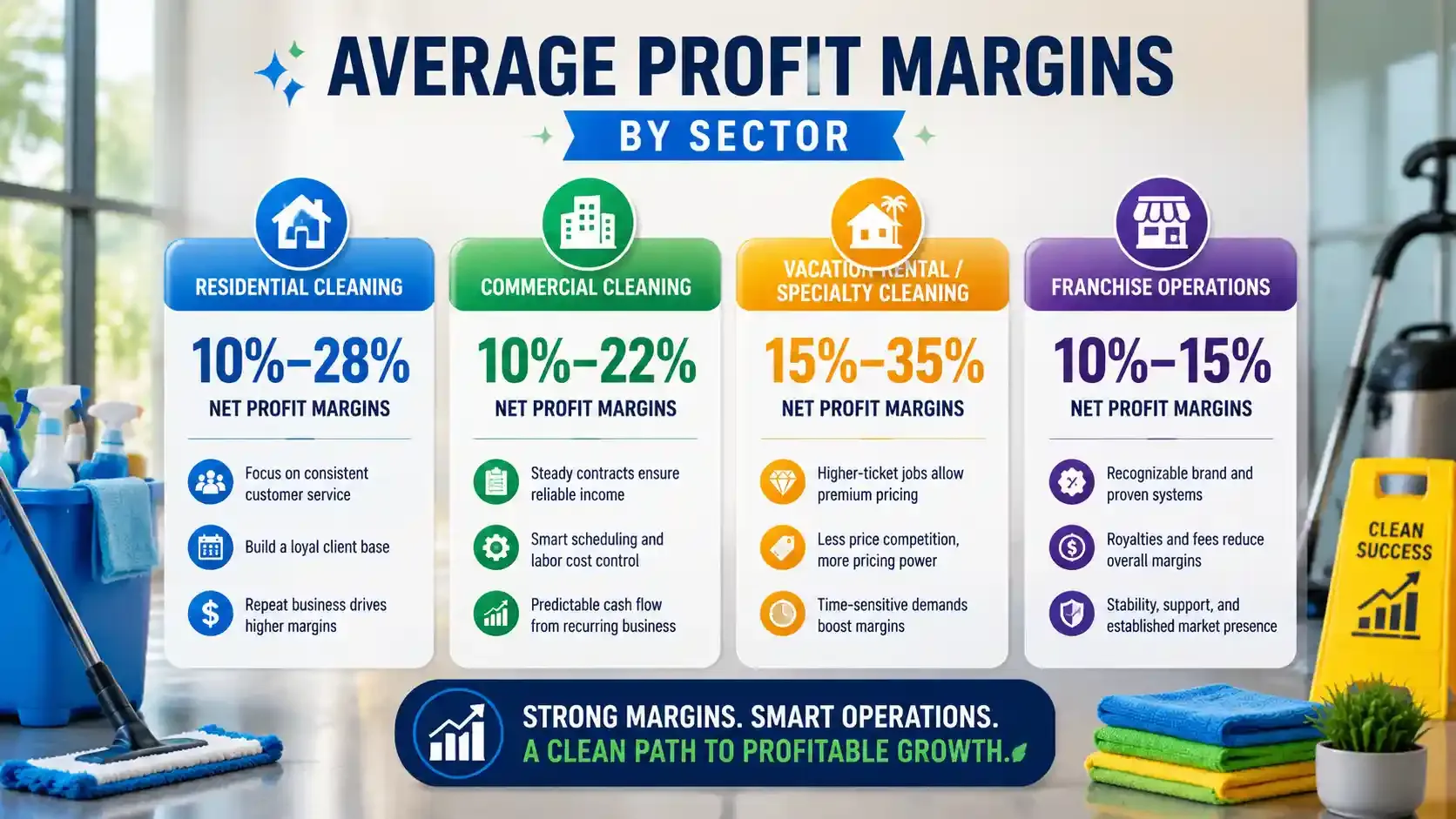 Infographic showing profit margins for different cleaning business sectors.