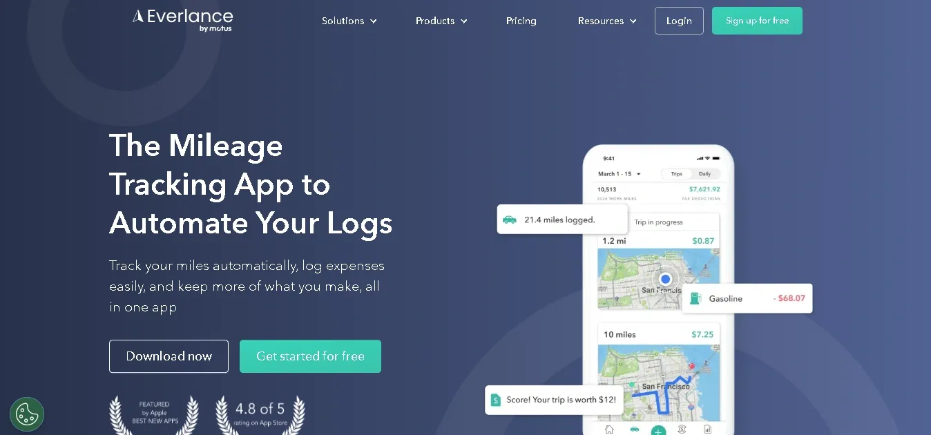 Everlance mileage tracking app with automatic trip logging dashboard