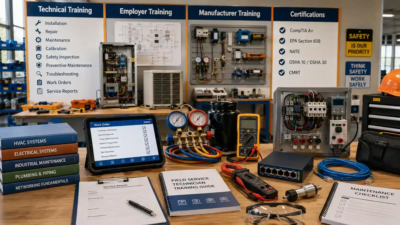 Field service technician training tools and certification checklist