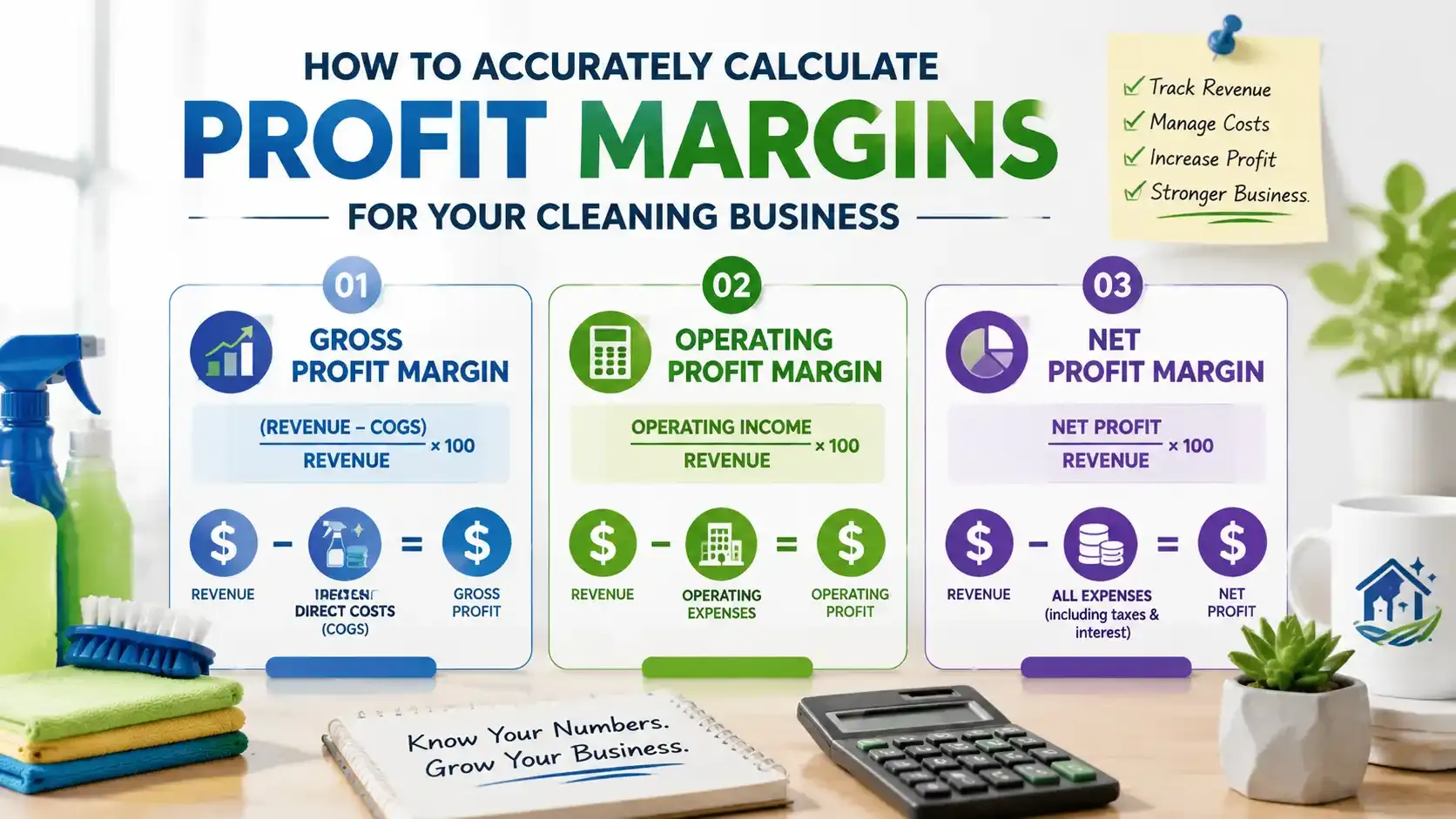 Infographic showing profit margin calculations for a cleaning business.
