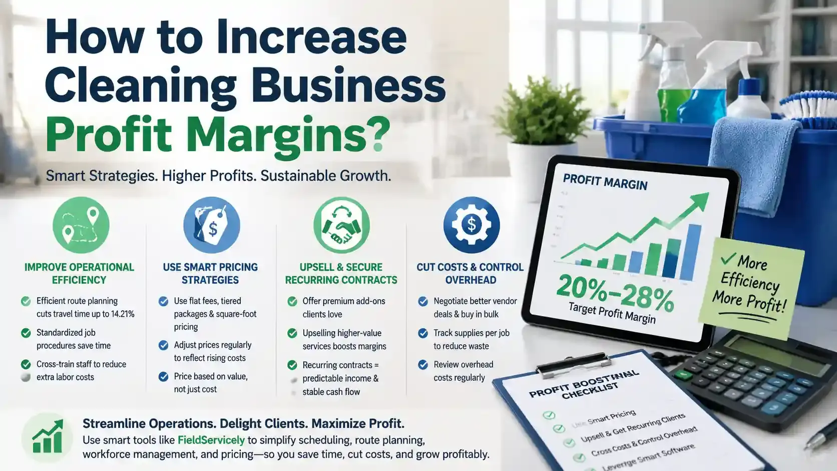 Infographic showcasing strategies to increase cleaning business profit margins.