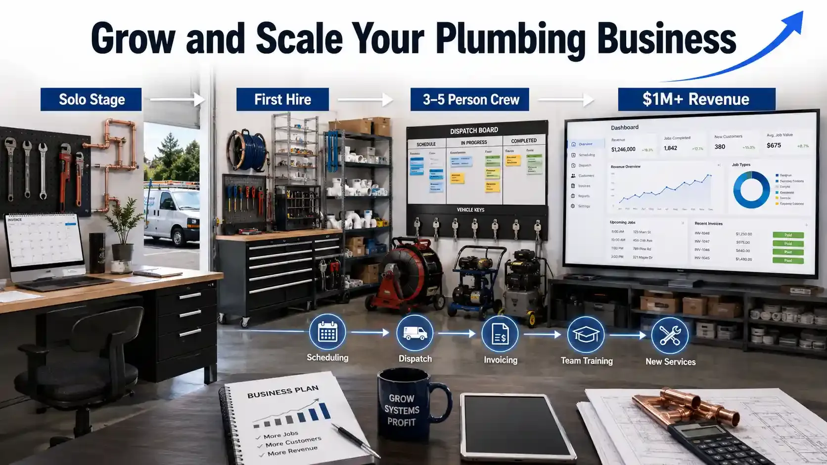 Plumbing business growth journey from solo startup to scalable company