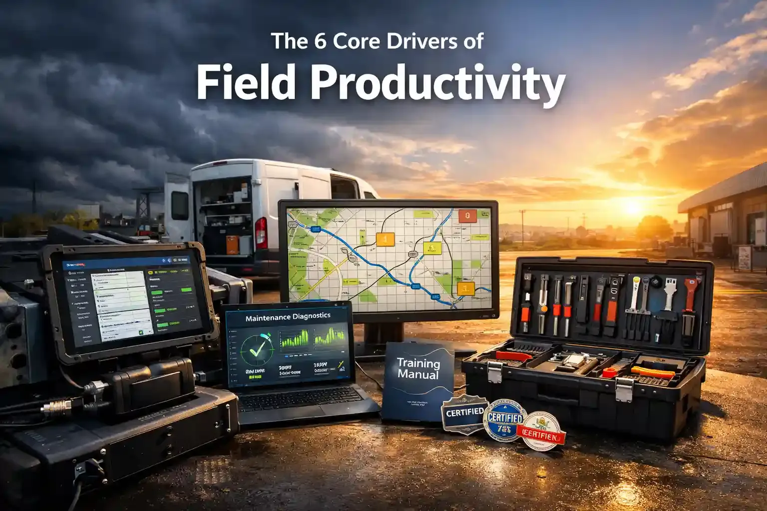 Field productivity drivers shown in sunrise industrial setting