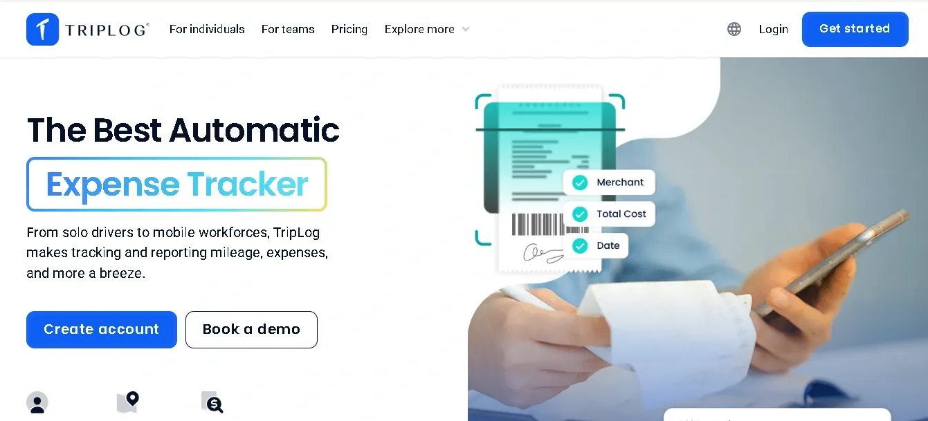 TripLog automatic expense tracker for mileage and receipt management