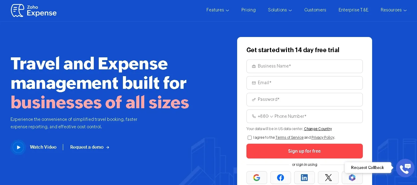 Zoho Expense dashboard for travel and business expense management