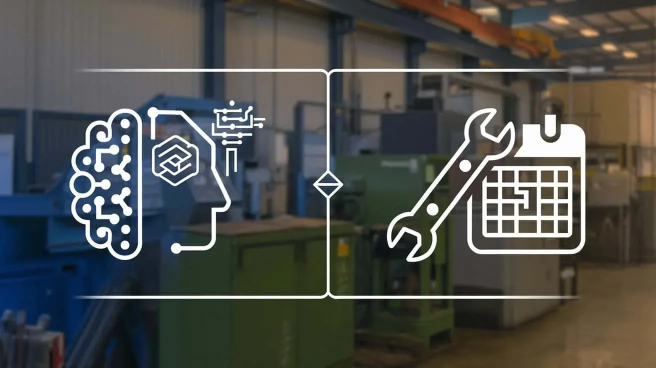 An image with two icons reflecting the comparison between predictive and preventive maintenance.