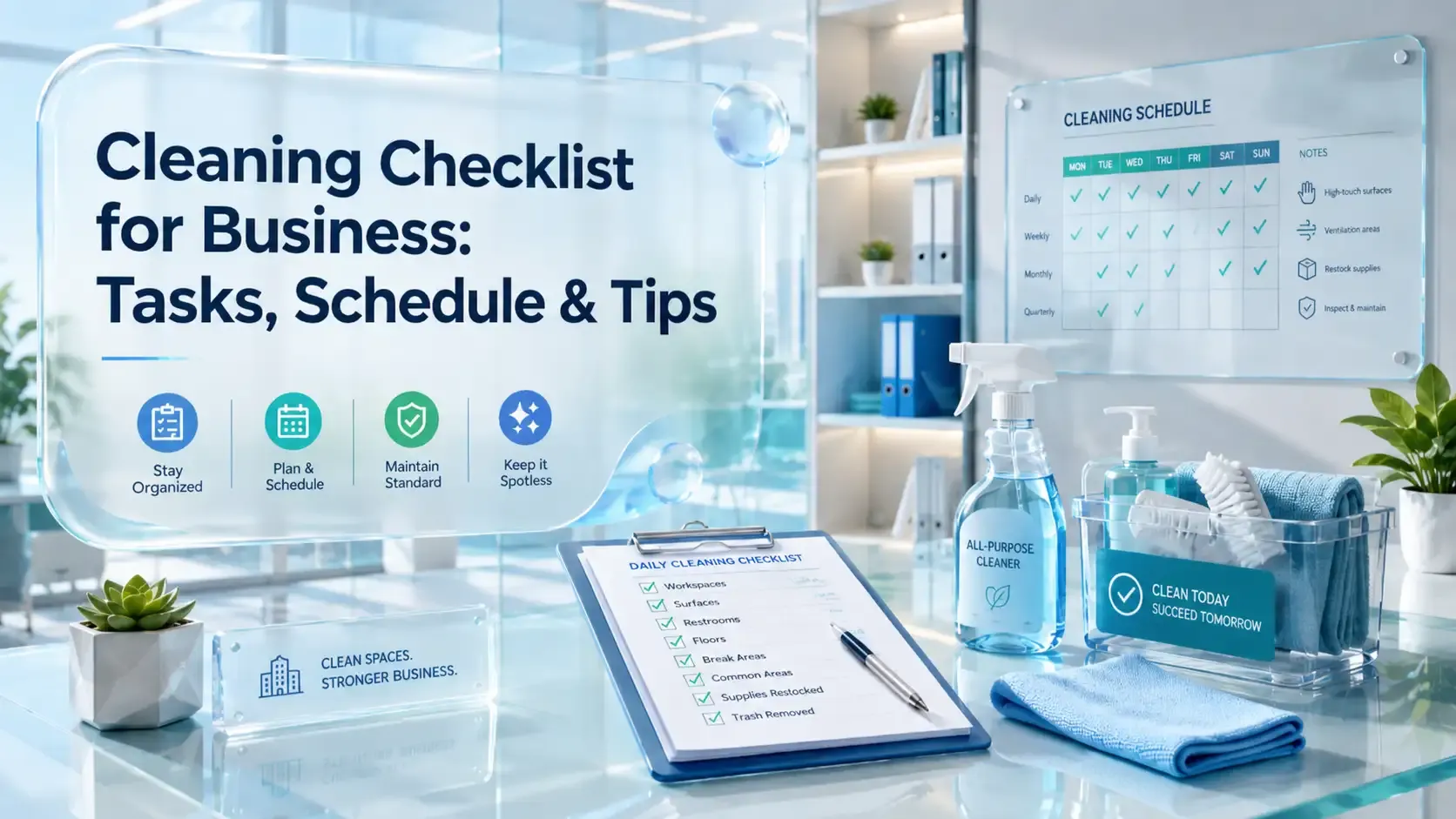 Cleaning business checklist with schedule and supplies