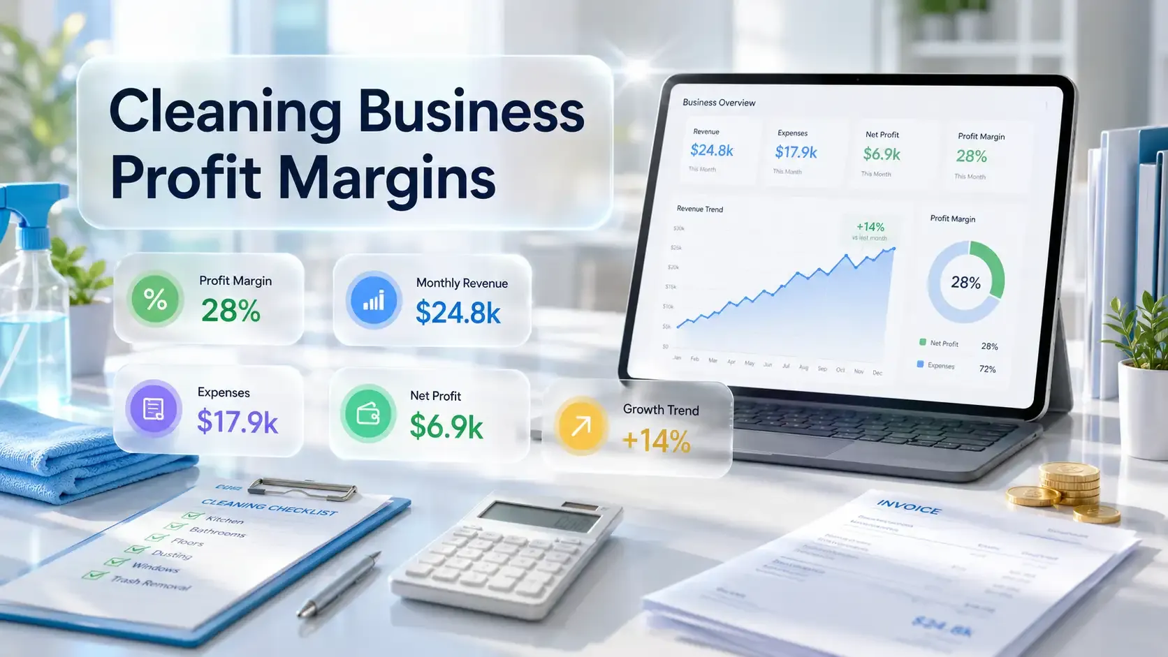 Cleaning business profit margins dashboard illustration
