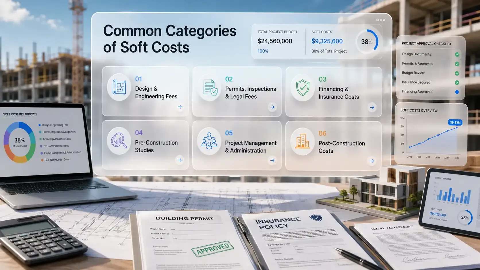 Common construction soft cost categories dashboard