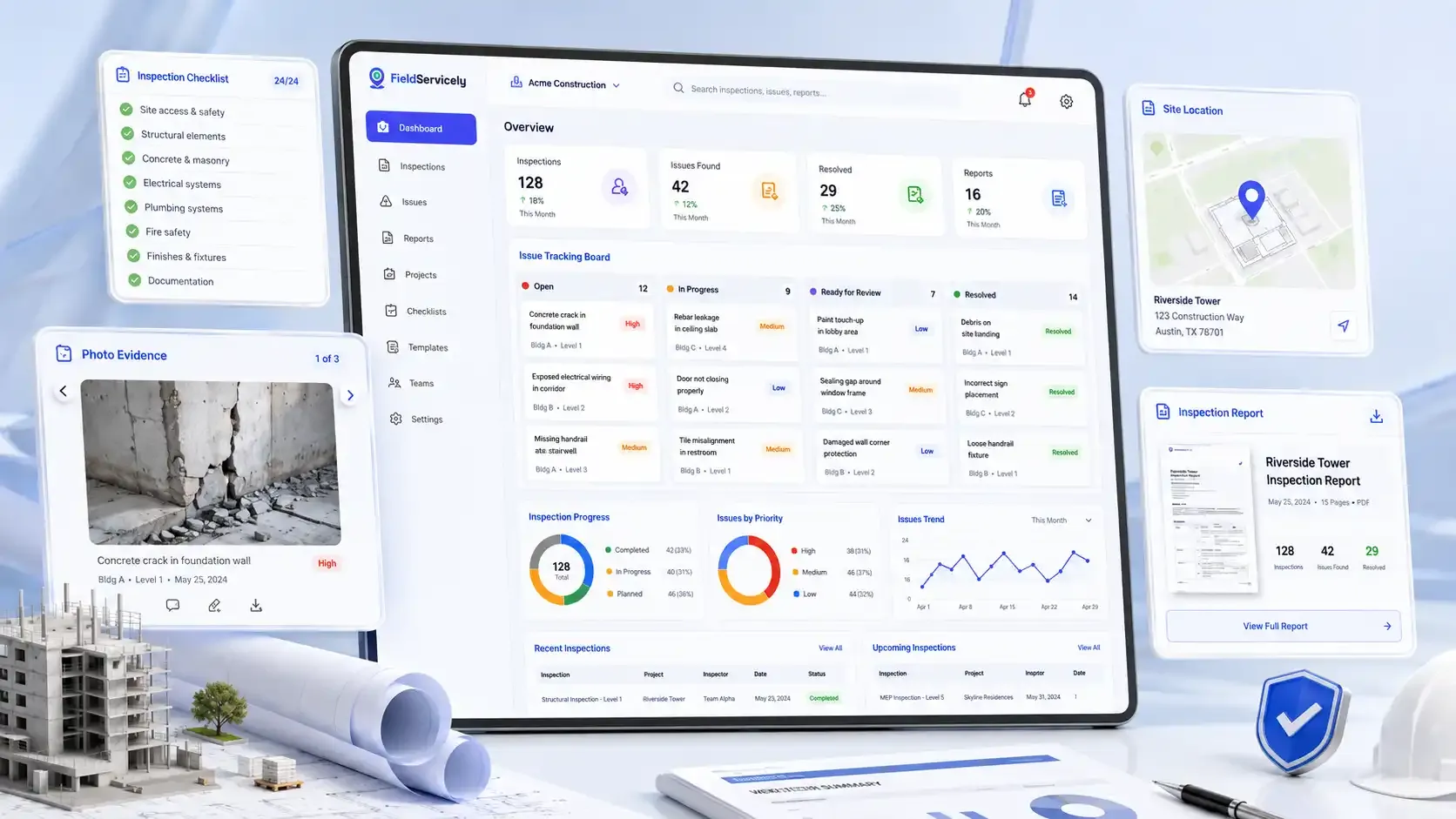 Construction inspection software with issue tracking