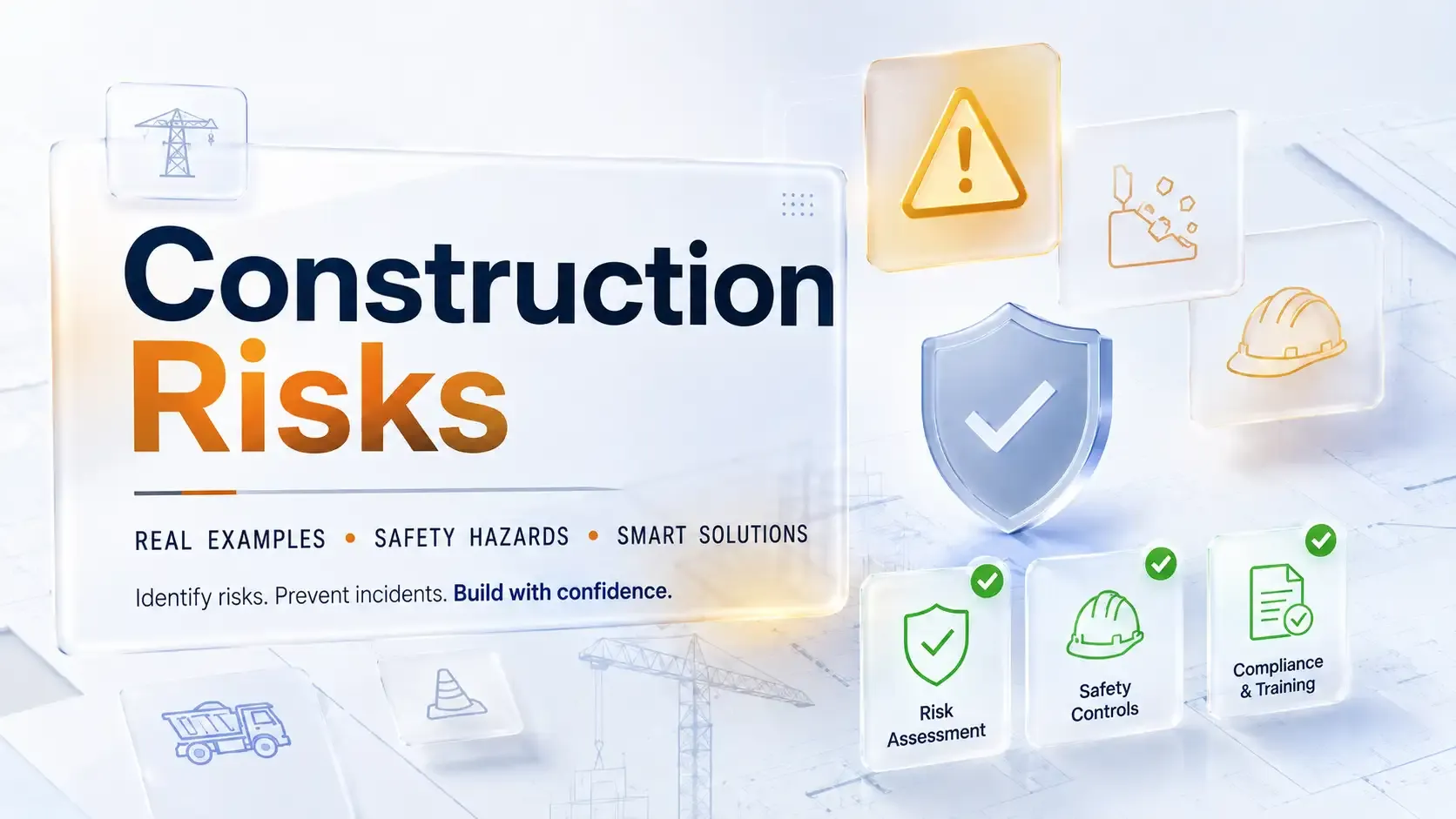 Construction risks with safety and compliance icons