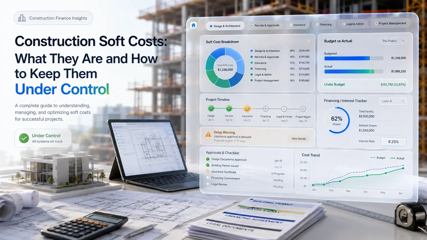 Construction soft costs dashboard with budget tracker