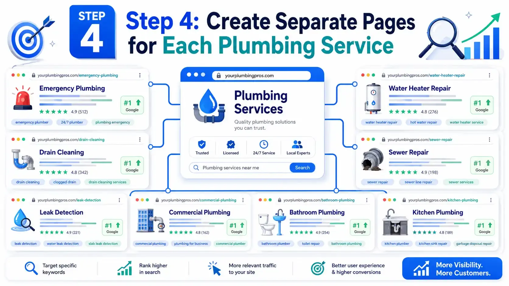Separate plumbing service pages for better local SEO