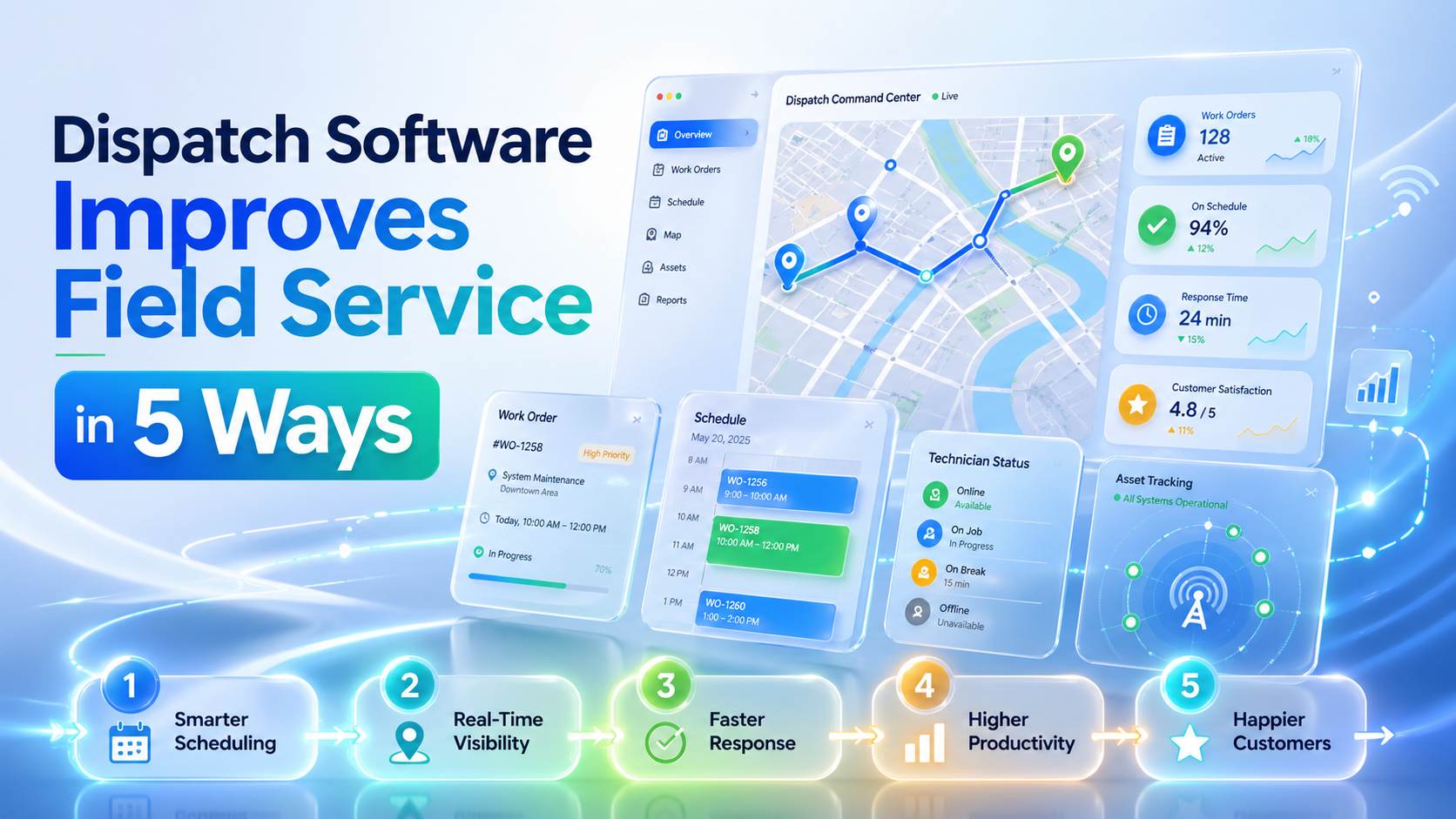 Dispatch software dashboard showing field service gains