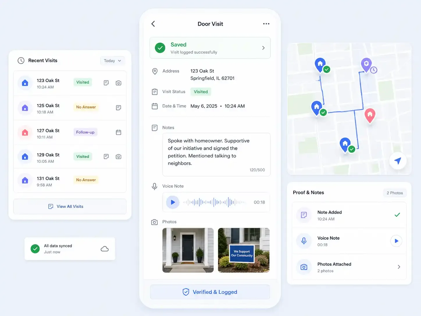 Door visit app with notes, photos and location proof