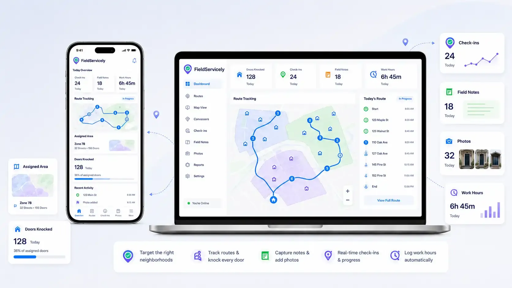 Door-to-door canvassing dashboard with route tracking