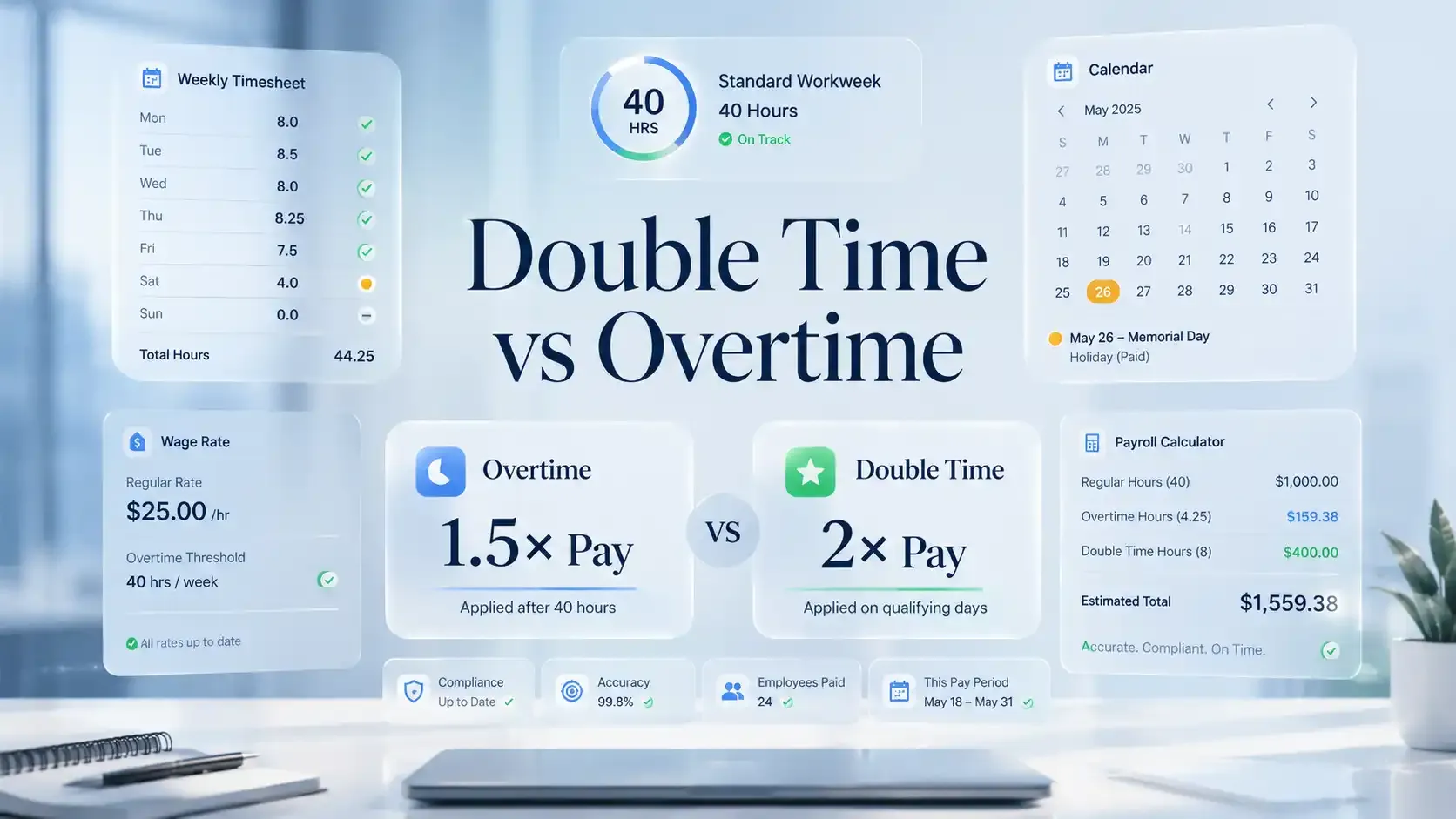 Double time vs overtime payroll comparison dashboard