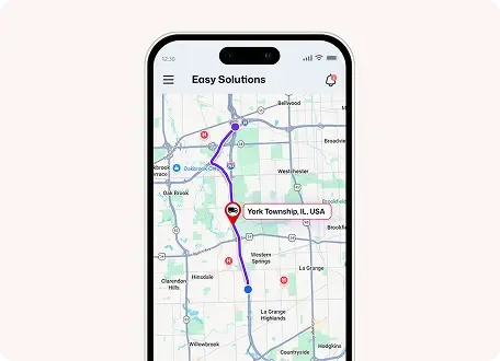 Mobile app live map showing GPS route and job location tracking