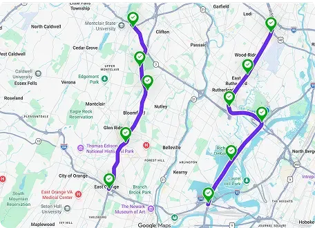 Employee GPS route history map with verified job site visits