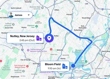 Live GPS tracking map with crew stops and timestamps