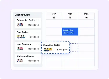 Job scheduling board with calendar and unscheduled tasks