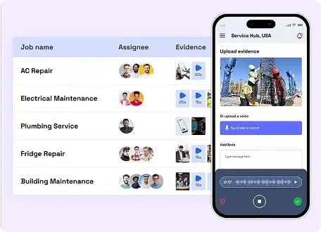 Proof of work dashboard with mobile evidence upload