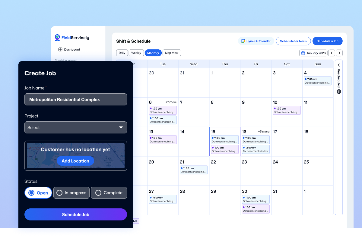 Scheduling field service team from web and mobile app