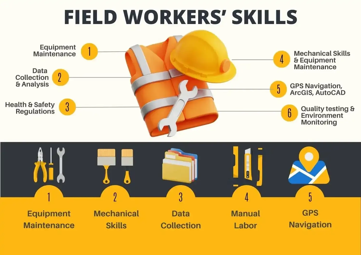 Infographic showing the different skills required by field worker