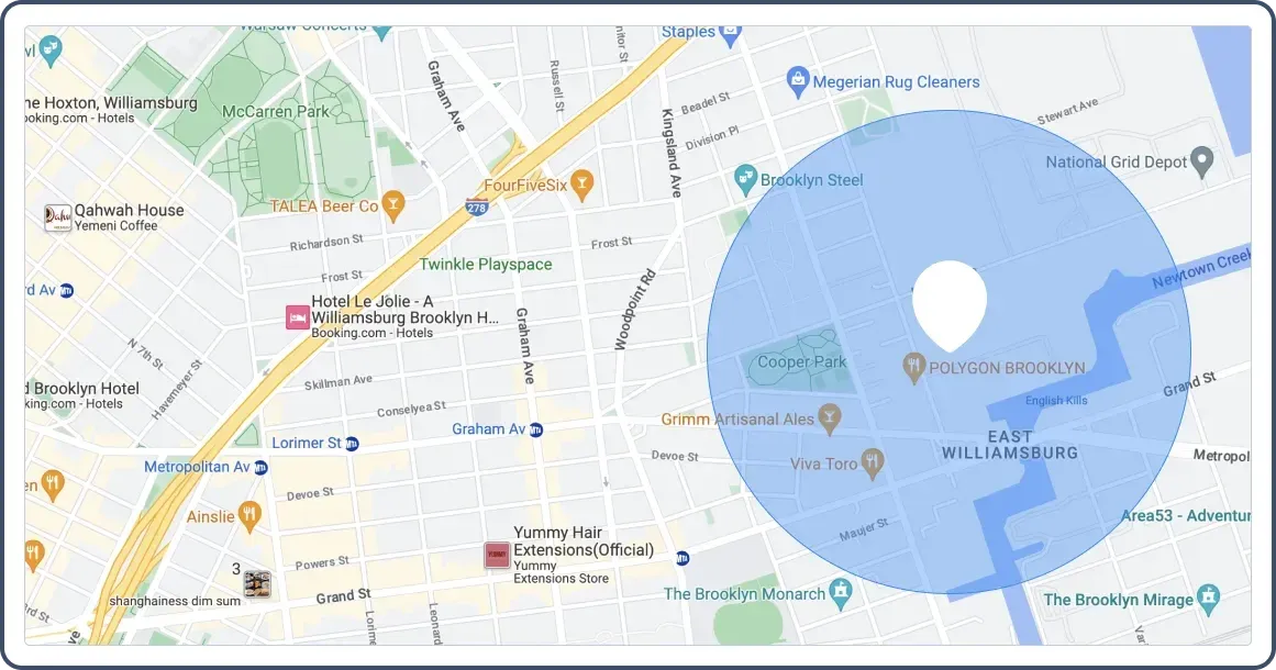 Geofenced service areas showing HVAC technician coverage zones