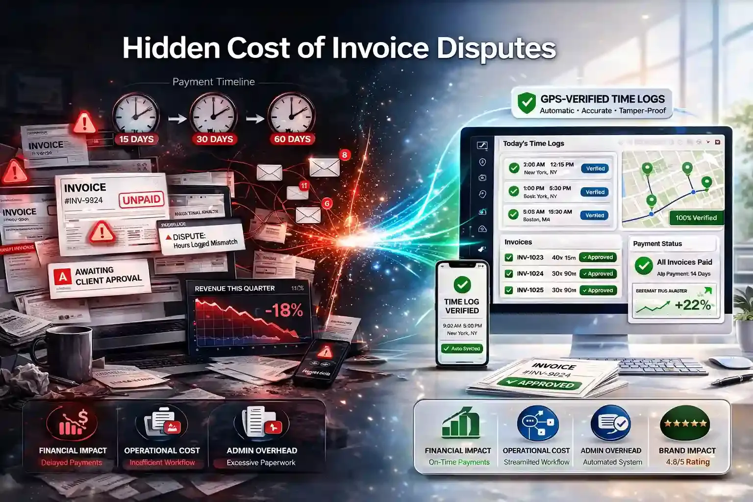 Hidden cost of invoice disputes vs automated GPS time log system