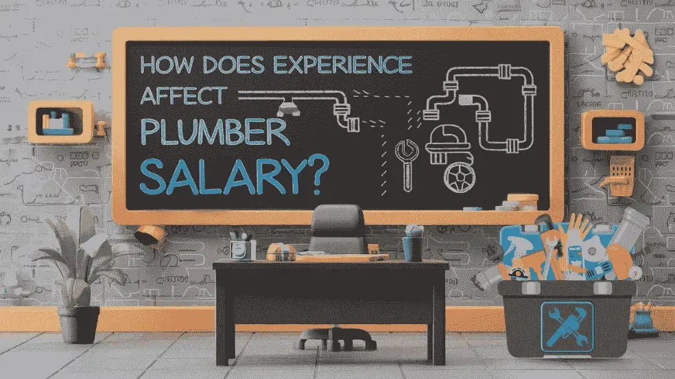 An image showing on a board how experience affects plumber's salary.