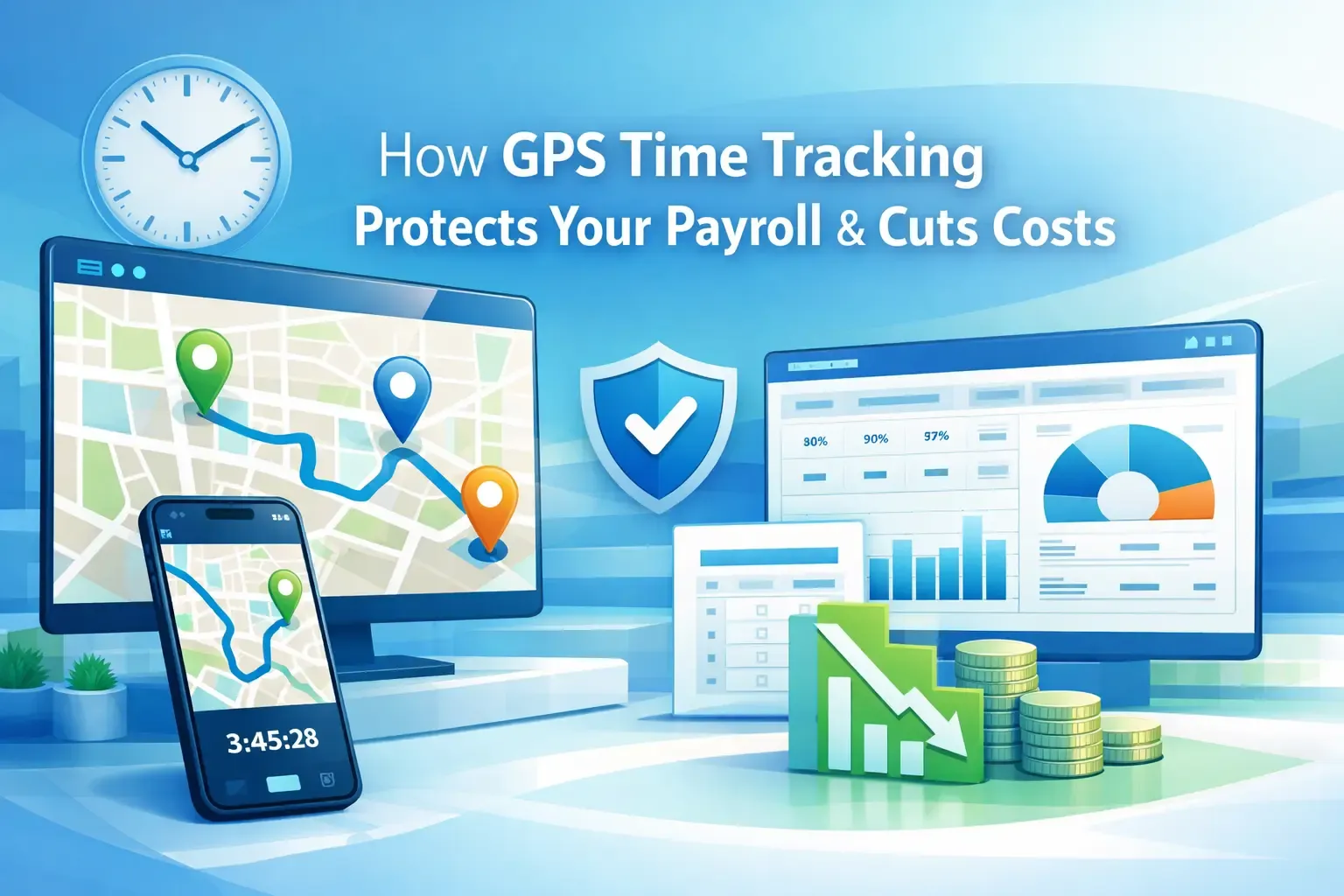 GPS time tracking dashboard showing payroll cost savings