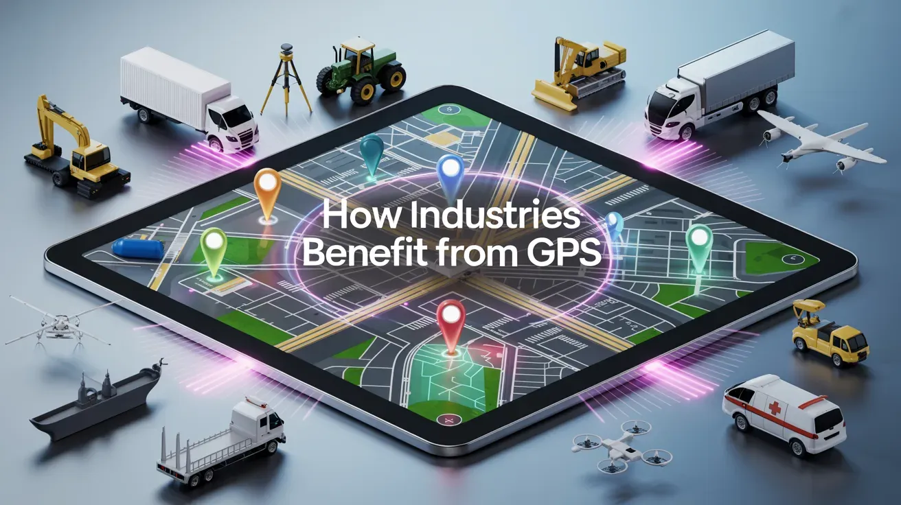How Industries Benefit from GPS text on a map tablet with vehicles and pins around