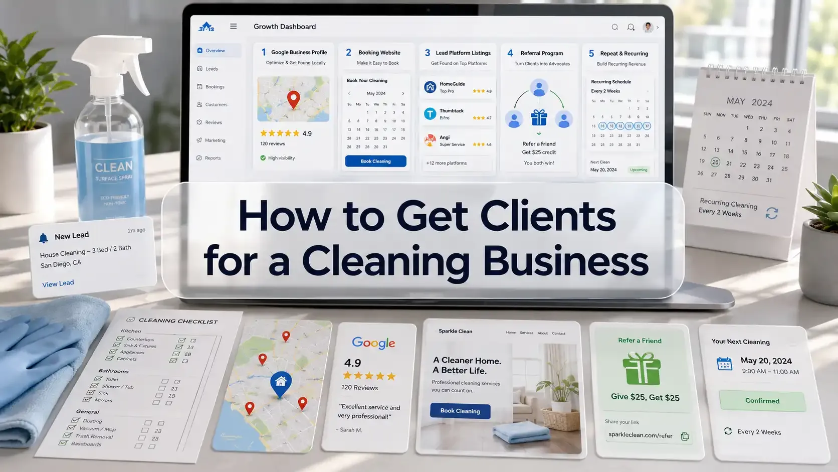 Cleaning business client acquisition dashboard graphic