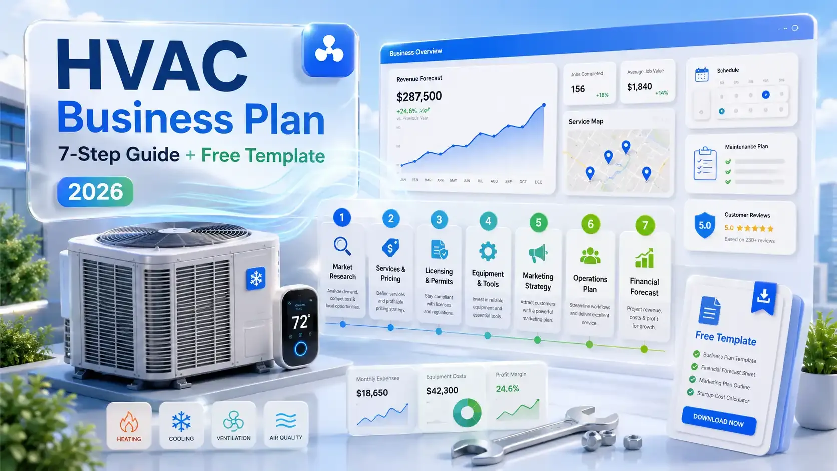 HVAC business plan 7-step guide and free template graphic