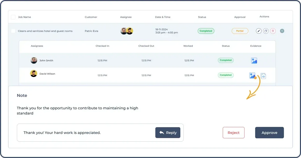 Field Service property maintenance software all jobs dashboard showing client-specific job details.