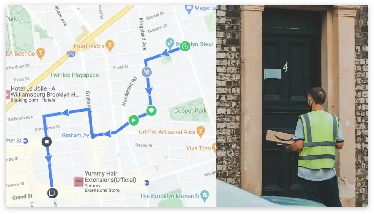 Route map of the path taken to deliver a package