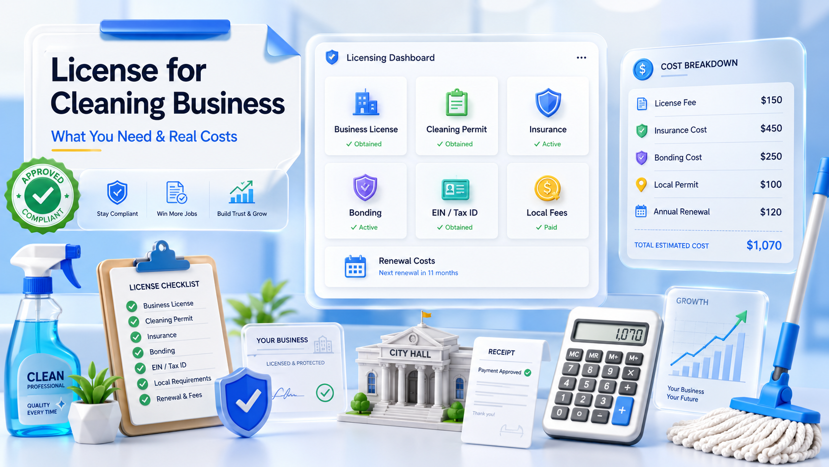 License for cleaning business cost breakdown dashboard