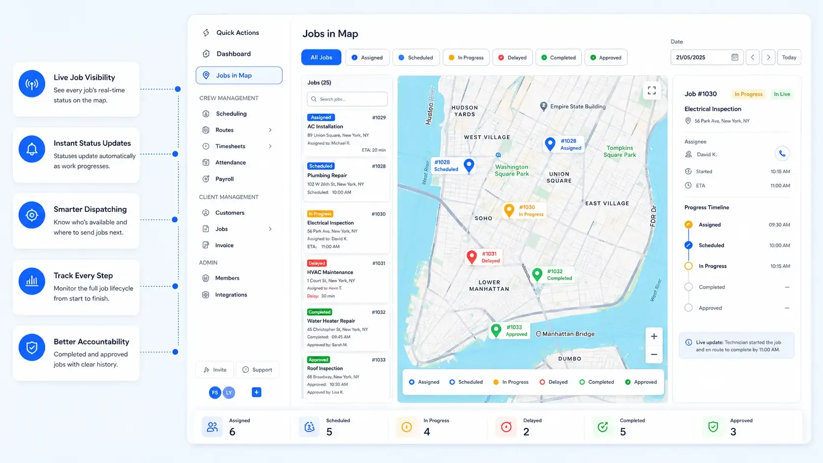 Live job progress map with real-time status updates
