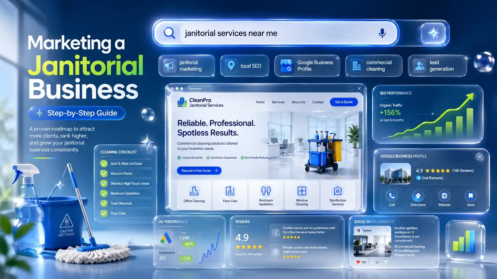 Marketing a janitorial business SEO growth dashboard