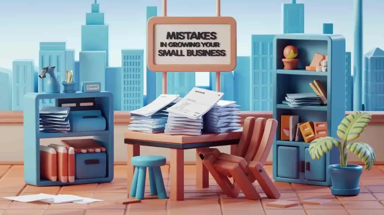 An image showcasing mistakes in growing small business. 
