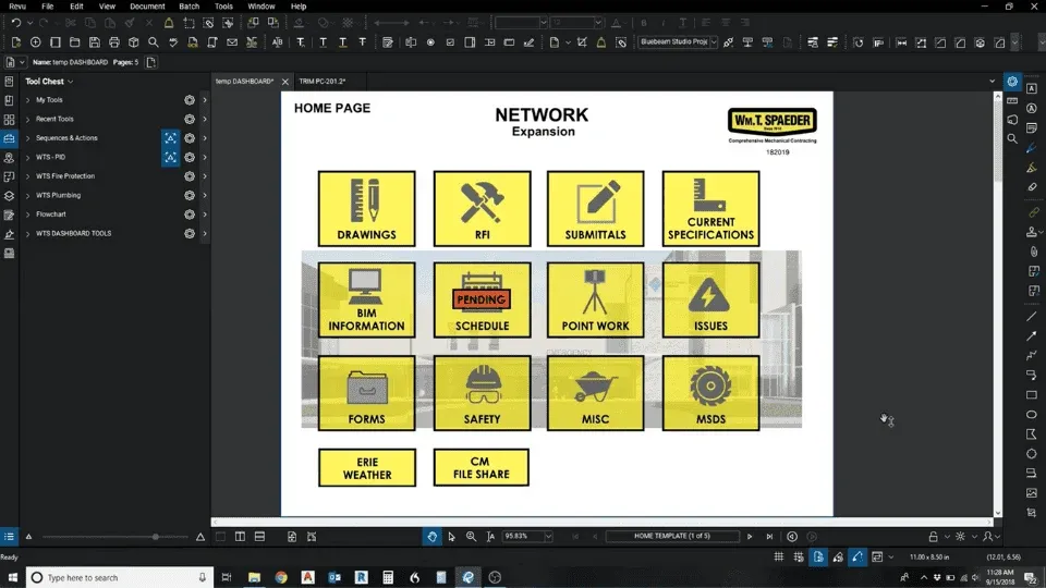 Bluebeam Revu punch out construction Dashboard.