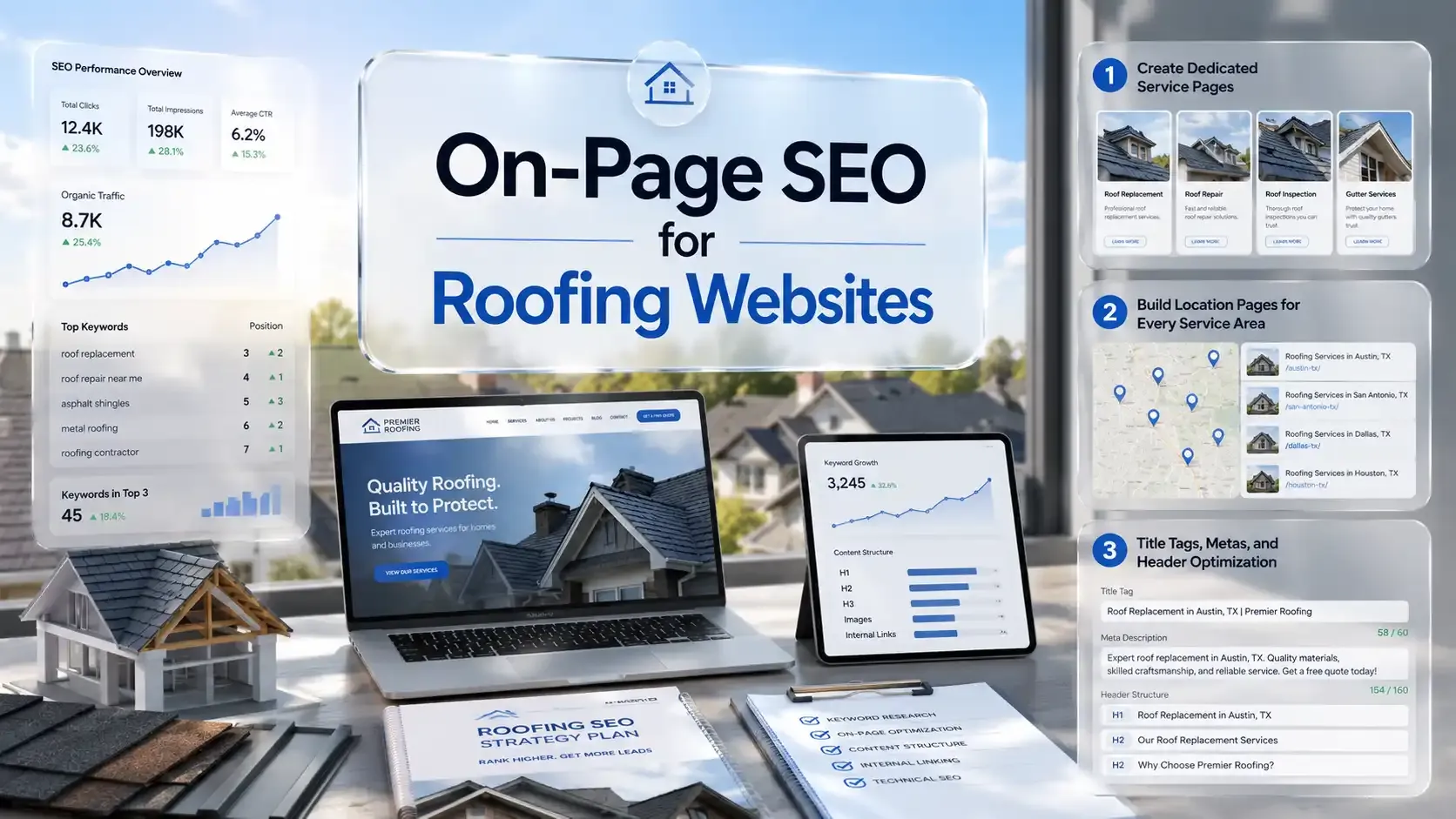 On-page SEO for roofing websites dashboard overview
