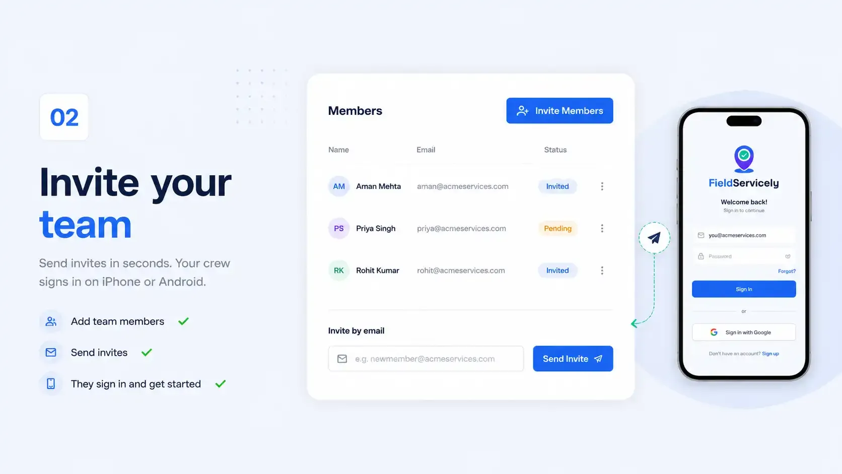 Mobile workforce invitation screen