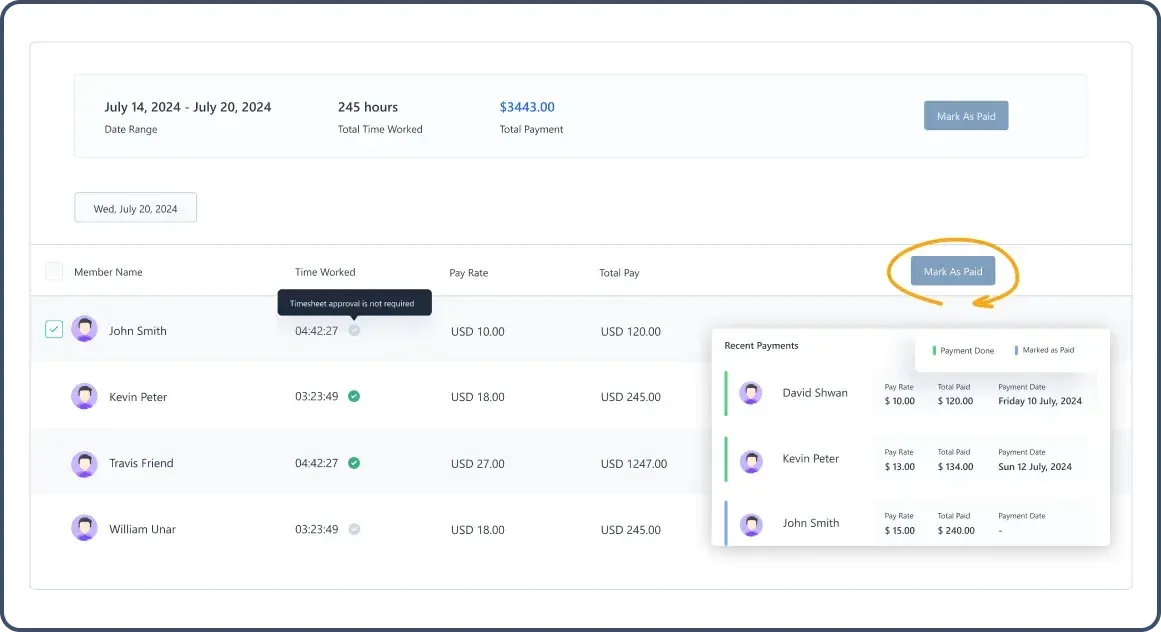 Displaying Field Service payroll calculation based on several factors of several employees simultaneously.