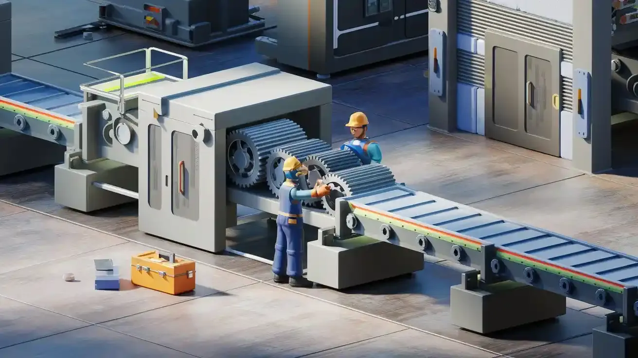 Employees working on preventive maintenance in an industrial setting.