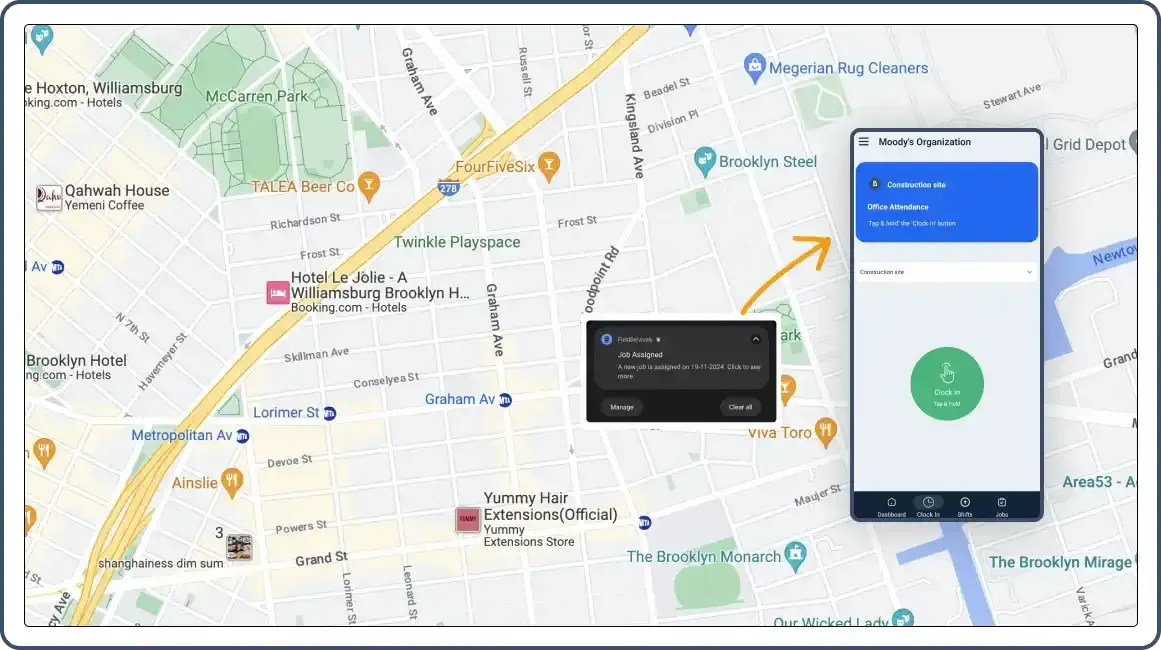 real time notification for mobile workforce management in the tech’s phone once a job is assigned